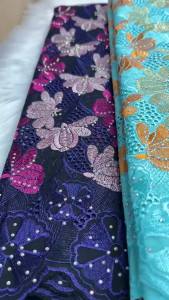 Vải Ren Cotton Satin Châu Phi Cao Cấp Đính Đá Chất Lượng Cao Ren Nigeria Dùng Cho Váy Dự Tiệc Đám Cưới