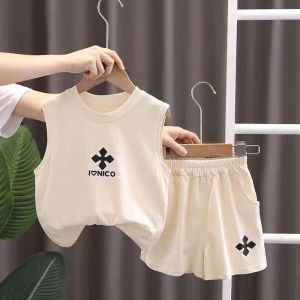 Musim panas cowok Tanpa lengan pakaian anak laki laki kaos setelan bayi baju katun 0-6 tahun imut jas anak keren