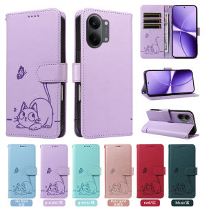 Leather Wallet Flip Case for POCO F6 F7 F8 M6 M7 X7 X8 Pro Max Ultra C65 C71 C75 C85 C85X | Cat & Butterfly Embossed Design