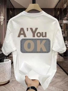 Áo Thun Cotton Tay Ngắn in Chữ Phong Cách Hong Kong Mùa Hè Mới Về Thường Ngày Cổ Tròn Tay Lửng Áo Thun Nam Thoáng Khí