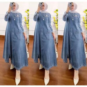 Dress Light Snow / Gamis Jeans Briska Maxy / Fashion Muslim / Pakaian Wanita Terlaris / Dress Jeans Terkini / Baju Muslim / Pakaian Wanita Model Terbaru