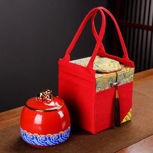 Chinese Style Dragon Phoenix Ceramic Tea Caddy Gift Box Large