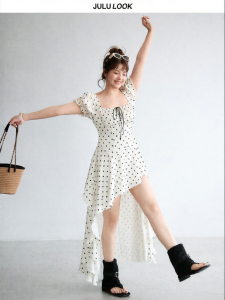 JULULOOK | Đầm Voan Đốm Plus Size Tay Bong Bóng Không Đều