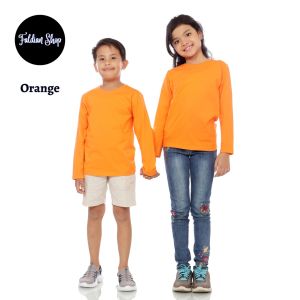 Kaos Polos Anak Oneck Lengan Panjang Bahan Katun Combed 30s Warna Orange