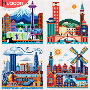 DIY Full 11CT Embroidery Cross Stitch Kits Seattle Skyline Modern Art Pre Printed Aida Cloth Needles Threads Scenery Decor