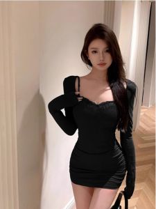Sweet and Spicy Style Atmosphere Wear Base Hip Skirt Women Early Autumn Waist Hugging Pleat Beautiful Temperament Inner wear Full Body Dress