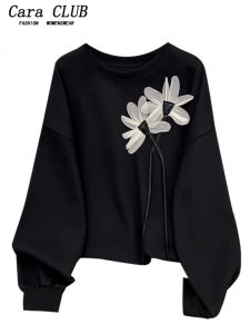 plus Size round Neck Long Sleeve Fleece Lined Sweatshirt Womens Printed Slimming Top Korean Style Spring 2025 Fashion