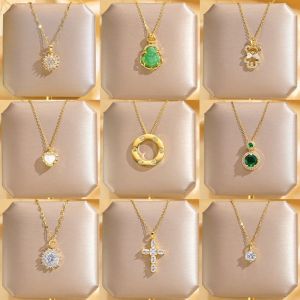 Titanium Steel Full Diamond Micro Paved Necklace Womens Fashion Allergy Free Light Luxury Jewelry Trendy Lockbone Chain