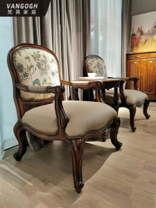 American Single Sofa Small Apartment Bedroom Couch Solid Wood Leather Seat Box Wingback Chair Living Room Leisure Chair European Style