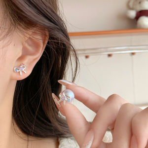 Corinna Zircon Bow Pearl Earrings Women Light Luxury Sweet Earrings Fresh Design Sense Earrings