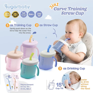Sugarbaby 3in1 Curve Training Straw Cup Gelas MPASI Bayi Anti Tumpah Bocor BPA FREE Sugar Baby