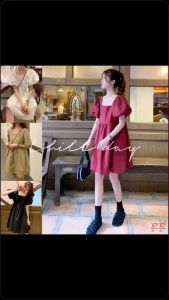 สต็อกไทย❌FF ชุดเดรสสั้นทรงบาน แขนตุ๊กตาคอเหลี่ยม 4 สี รุ่นฟรีไซส์