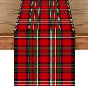 Christmas Table Runner Red Plaid Tartan Pattern Winter Holiday Dining Table Decor for Kitchen Banquet Family Party Supplies