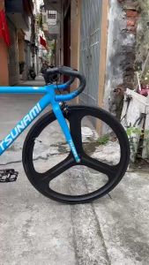 (CHAT VỚI SHOP TRƯỚC KHI ĐẶT HÀNG) Xe đạp fixed gear Tsunami 100 màu xanh bánh 3 đao tay cong có phanh mới 100%