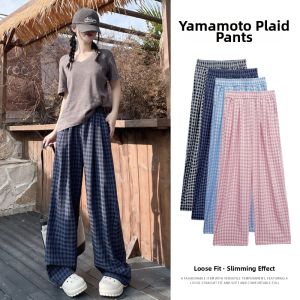 La Chapelle | Blue Checkered Loose Fit Pants Lightweight Cool Silk