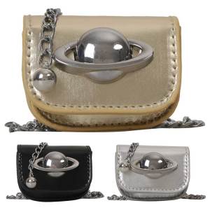 Trendy Mini Chain Shoulder Bag with Planet Print for Women Compact PU Leather Crossbody Bag