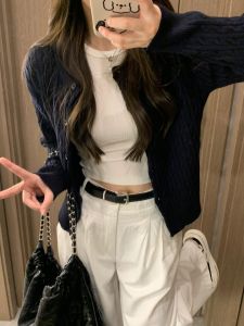 High-End Knitted Sweater Cardigan for Women Autumn K-Style Unique Short Length Heart Embroidery Work Clothing