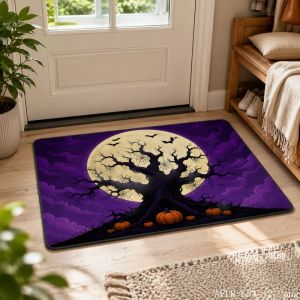 VIKAMA Halloween Withered Tree Full Moon Door Mat Gothic Non Slip Entrance Rug Front Door Home Decor Mat