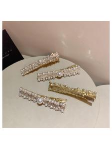 Elegant Pearl Rhinestone Hair Clip Side Bun Clip Sweet Bangs Duckbill Clip Straight Clip Hair Accessories Fashionable Hair Grips