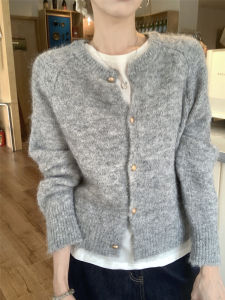 Lazy Knitted Sweater Cardigan Gray Shirt Small Fragrance Style Korean Atmosphere Early Autumn Clothing 2025 New Arrival for Women