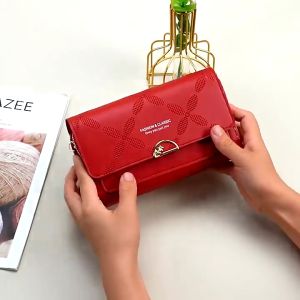 Womens Wallet Lady Fashion Leisure Sling Bag PU Leather Handbag Girls Crossbody Bag Dual Zip Womens Purse Woman Diagonal Bag Coin Purse Large Capacity Multi-slot Clutch Beg Wanita 女士单肩包