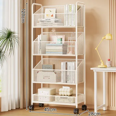 wubuwei | Mobile Rolling Bookshelf Desk Side Multi-Layer Storage Rack Easy Assembly Metal Bookcase for Home Dormitory with Wheels