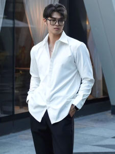 French Style Hidden Hook White Shirt Mens Fancy Loose Long Sleeves British Yuppie Non-Ironing Shirt Suit Bottoming Shirt Fashion