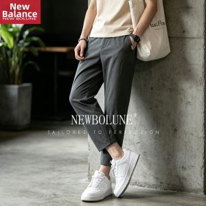 NEW BOLUNE | Summer Lightweight Ice-silk Business Trousers Men Slim Ninth Pants Narrow Bottom Straight Cut