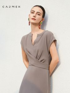 Elegant V-Neck Long Dress Slimming Design Acetate Fabric Casual Style Short Sleeve H-Style Womens Dress for Business And Leisure