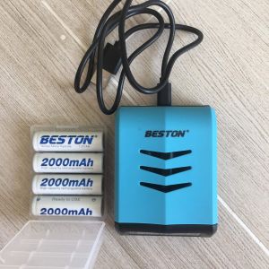 Combo 4 pin sạc Beston 1.2V AA 2000mAh kèm sạc 4 khe ( cổng) C9001 sạc nhanh tự ngắt có màn hình LCD hiện dung lượng pin khi sạc