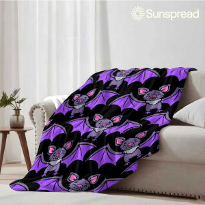 Beast Kingdom | Cute Purple Bat Soft Warm Flannel Blanket Lightweight Cozy Christmas Halloween Home Decor Room