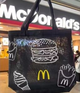 McDonalds Summer New Canvas Mesh Bag High Aesthetic Single Shoulder Shopping Bag Large Capacity Lightweight Womens Bag