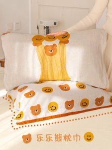 Khăn Đệm Lông Gấu Dễ Thương Bằng Cotton Nguyên Chất Mới Khăn Đệm Trẻ Em Chống Dầu Đầu Chất Liệu Vải Cotton Cao Cấp Bộ Đôi