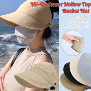 UV-Resistant Bucket Hat Adjustable Hollow Top Duck Tongue Cap Outdoor Cycling Large Brim Sun Hat