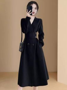 Elegant Waist-accentuating Long-sleeve Dress for Spring Autumn and Winter