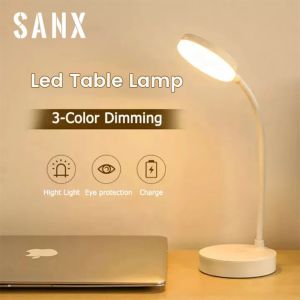 SANX โคมไฟตั้งโต๊ะ Led USB ชาร์จได้ไฟตั้งโต๊ะเซนเซอร์สัมผัสเพื่อป้องกันดวงตาไฟอ่านหนังสือหรี่สําหรับห้องอ่านหนังสือห้องนอน