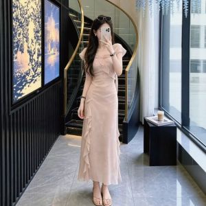 XUECAIQI | Chic Elegant Summer New Ruffle Splicing Waist-cinching Dress