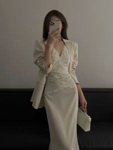 Strive Elegant plus Size Womens Lace Long Dress Set Spring Summer Loose Fit Korean Style Commute Fashion plus Size Set