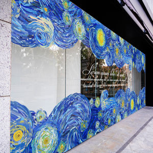 Van Gogh Starry Sky Glass Waistline Film Kids Art Classroom Bilingual School Oil Painting Decoration Shading Electrostatic Customization