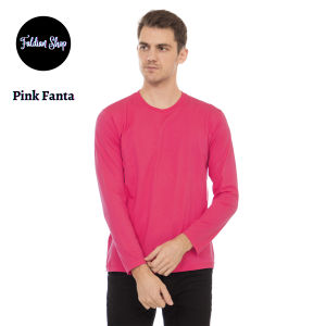 Kaos Polos Pria Oneck Lengan Panjang Bahan Katun Combed 30s Warna Pink Fanta