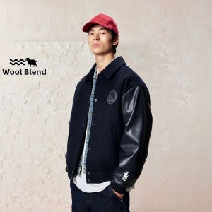 Jack Jones | Spring NBA Collab Mens Woolen Coat Turn-Down Collar Snap Button
