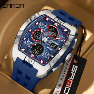 OFNS Casual Waterproof Mens Dual Display Watch TPU Large Dial Luminous Chronograph Calendar Outdoor Sport Wristwatch