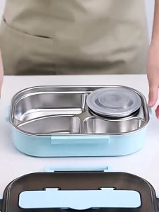 304 Stainless Steel Lunch Box Leakproof Bento Box Insulated Lunch Box with Soup Bowl Cutlery Set Microwave Bag..