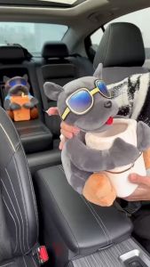 Hộp đựng khăn giấy hình thú nhồi bông dễ thương Có sọt rác trên xe ô tô