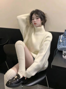 Japanese Lazy Style Pure Desire High Collar Sweater Female Fall and Winter Gentle Soft Glutinous Stylish Niche Style Knitwear White Outwear