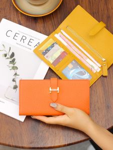 Pure Cowhide Soft Leather Long Ultra-Thin Wallet Large Capacity Phone Holder Womens Casual Elegant Genuine Leather Driving License Holder Wallet