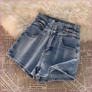 Girls Summer Outfit 2025 New Style Trendy Asymmetrical Zipper Short Sleeve Denim Shorts Two-piece Set Sweet Korean Style