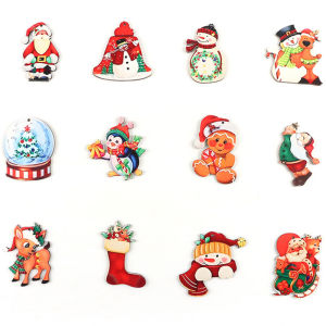 (12ชิ้น/แพ็ค) จี้ตกแต่งคริสต์มาสแขวนไม้ทาสีปาร์ตี้วันหยุดปีใหม่รูปภาพภาพวาดต้นไม้ตกแต่งบ้าน