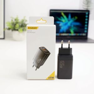Essager GaN pengisi daya perjalanan galium nitrida 65W USB A+Type C