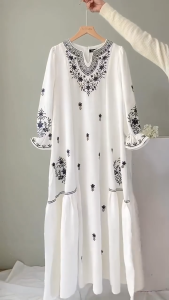 Gamis Putih Jumbo Terbaru Edelia Dres Polo Linen Aplikasi Bordir M L XL XXL Dress Kondangan Muslim Elegan Simple Baju Muslim Wanita Model Kekinian Ootd Hijab Seragaman Pengajian Warna Denim Sage Mocca